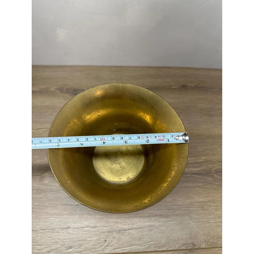 Vintage Solid Brass Floral Etched Footed Vase Planter, Made in India, 8x6.5 Inch